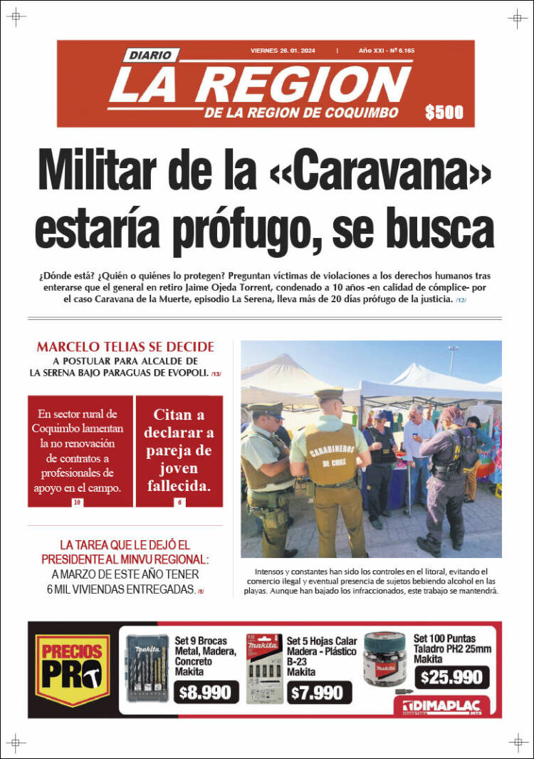 Portada de Diario La Región de Coquimbo (Chile)