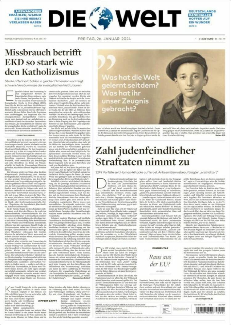 Portada de Die Welt (Alemania)