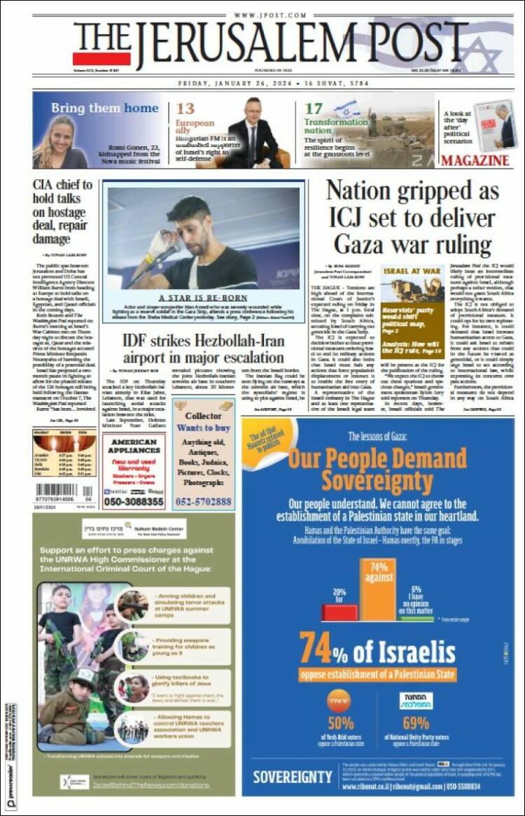 Portada de The Jerusalem Post (Israel)