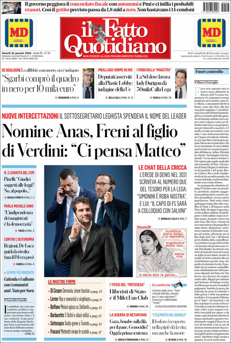Portada de Il Fatto Quotidiano (Italia)