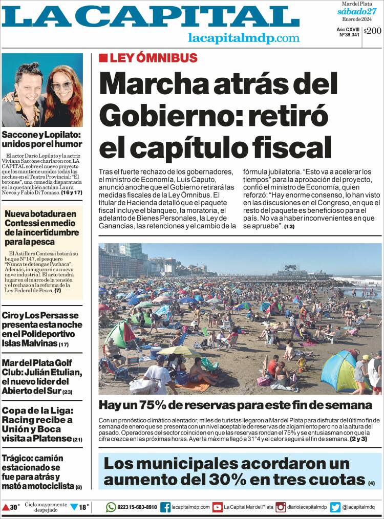 Portada de Diario La Capital - Mar del Plata (Argentina)