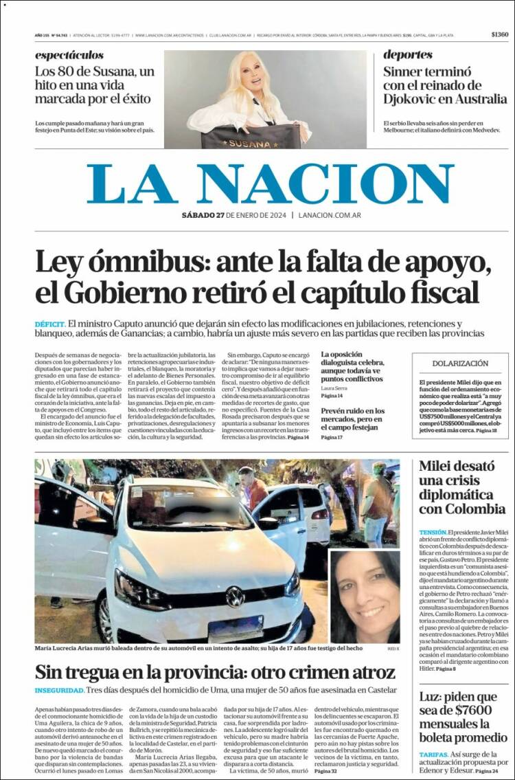 Portada de La Nación (Argentina)