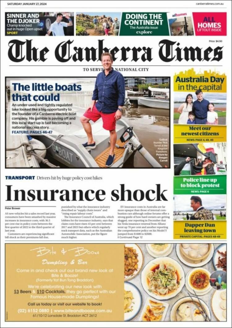 Portada de The Canberra Times (Australia)