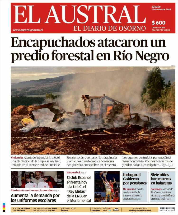Portada de El Austral de Osorno (Chile)