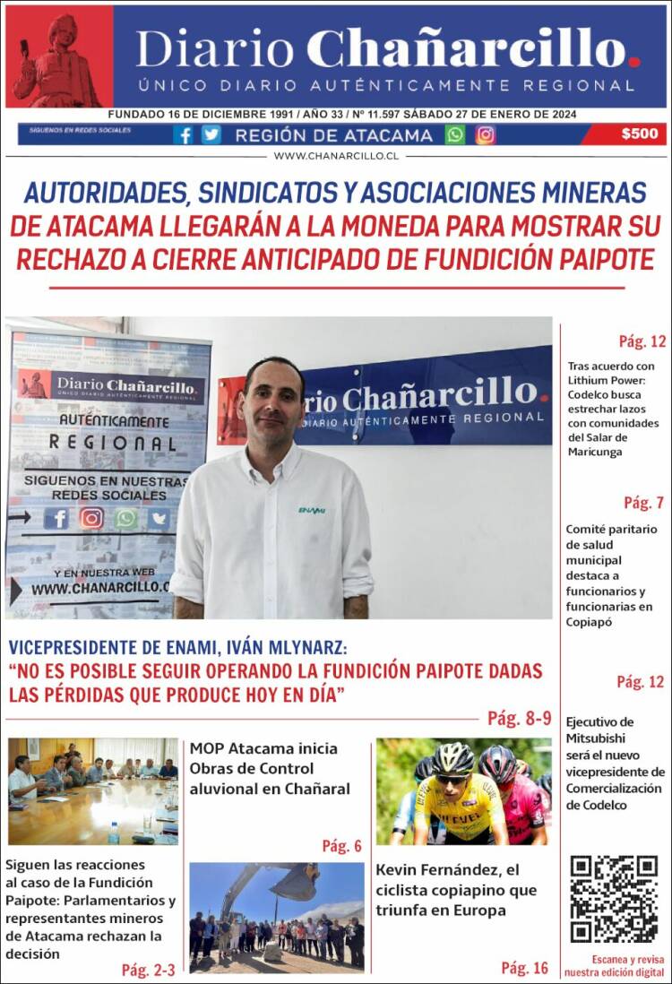Portada de Diario Chañarcillo (Chile)