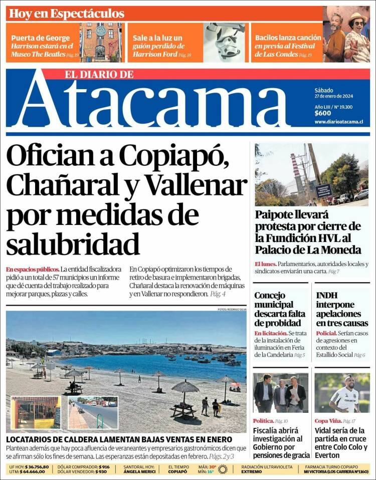 Portada de Diario de Atacama (Chile)