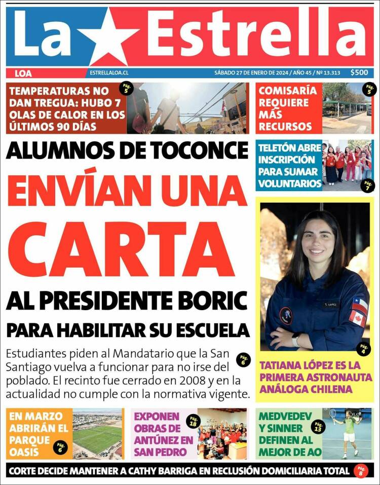 Portada de La Estrella de Loa (Chile)