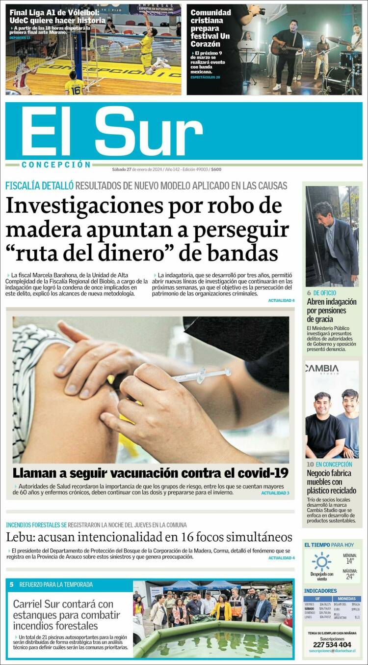 Portada de El Sur (Chile)