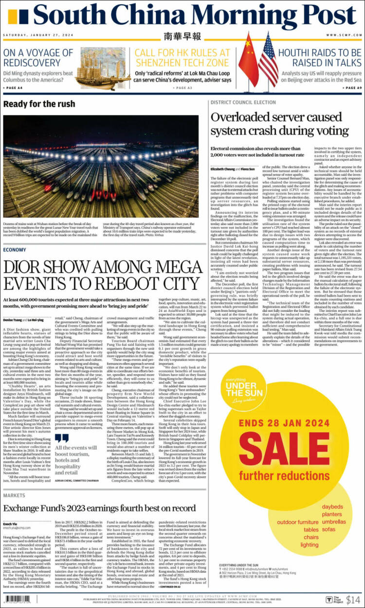 Portada de South China Morning Post (China)