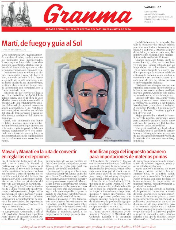 Portada de Granma (Cuba)