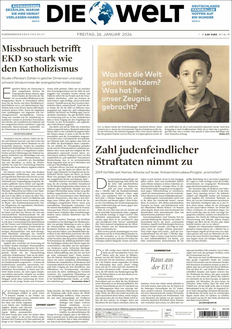 Portada de Die Welt (Alemania)