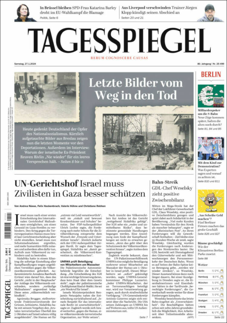 Portada de Der Tagesspiegel (Alemania)