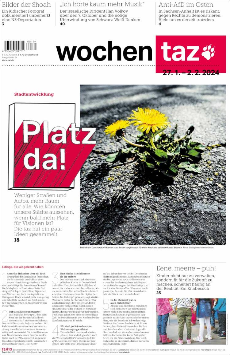 Portada de Die Tageszeitung (Alemania)