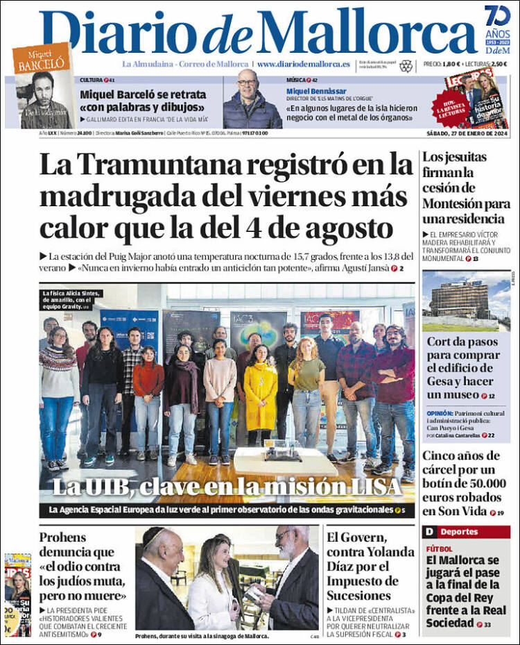 Portada de Diario de Mallorca (España)