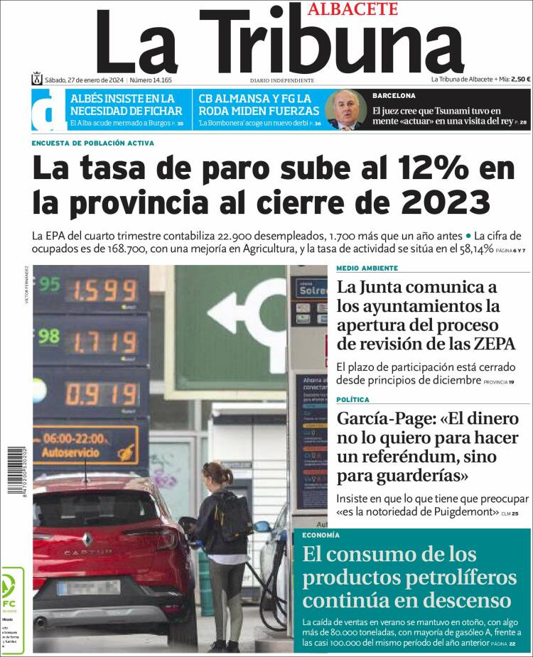 Portada de La Tribuna de Albacete (España)