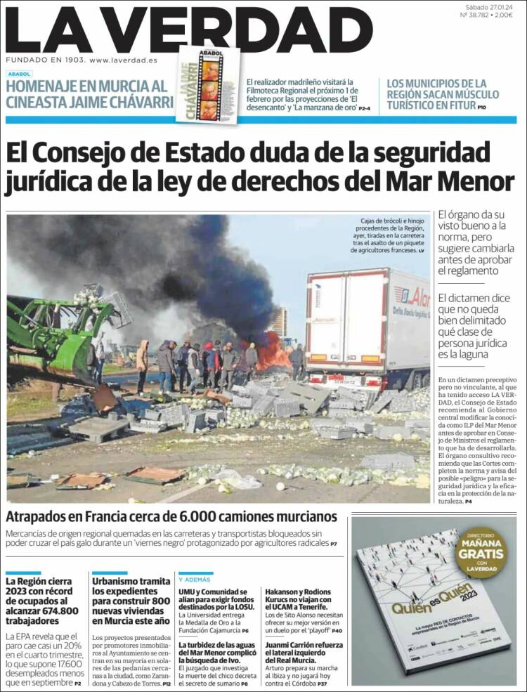 Portada de La Verdad de Murcia (España)