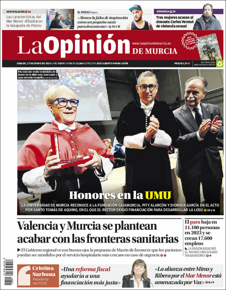 Portada de La Opinión de Murcia (España)