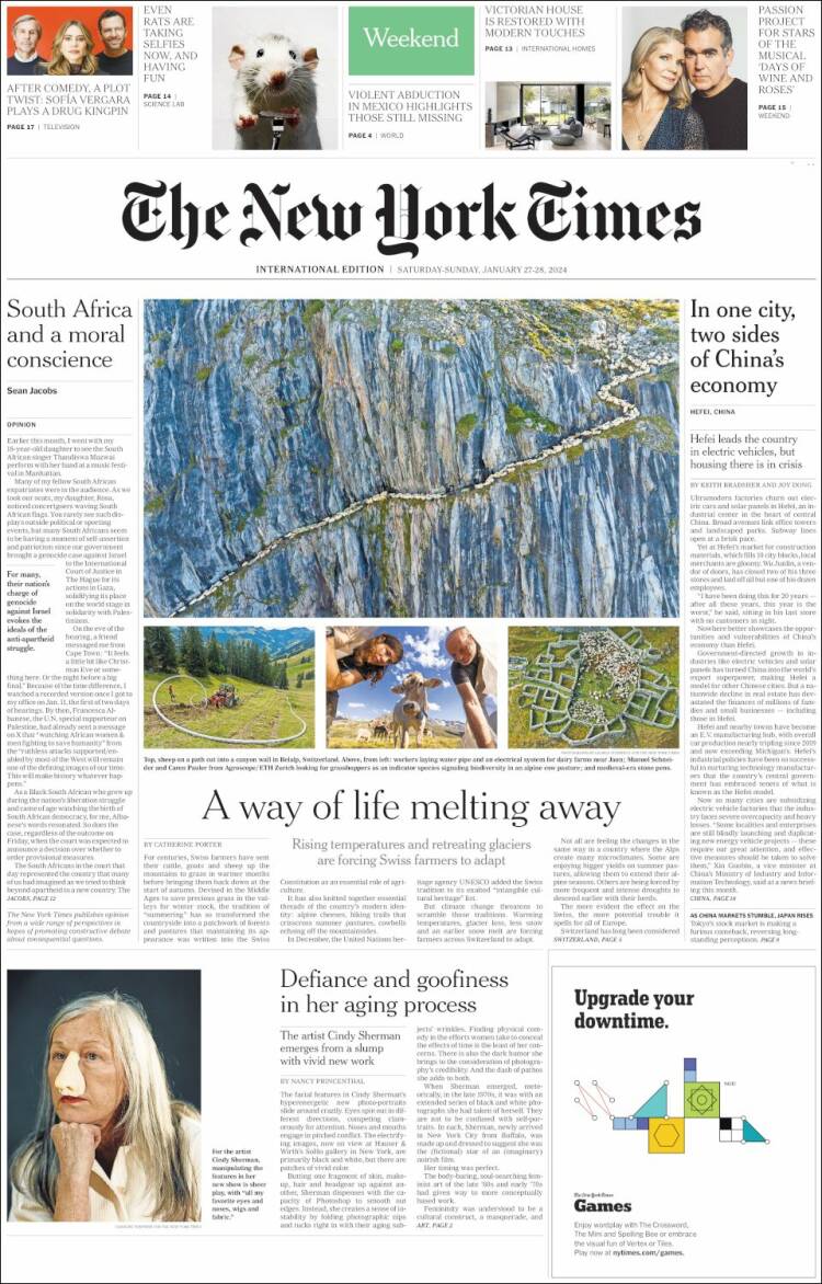 Portada de International New York Times (Europa)