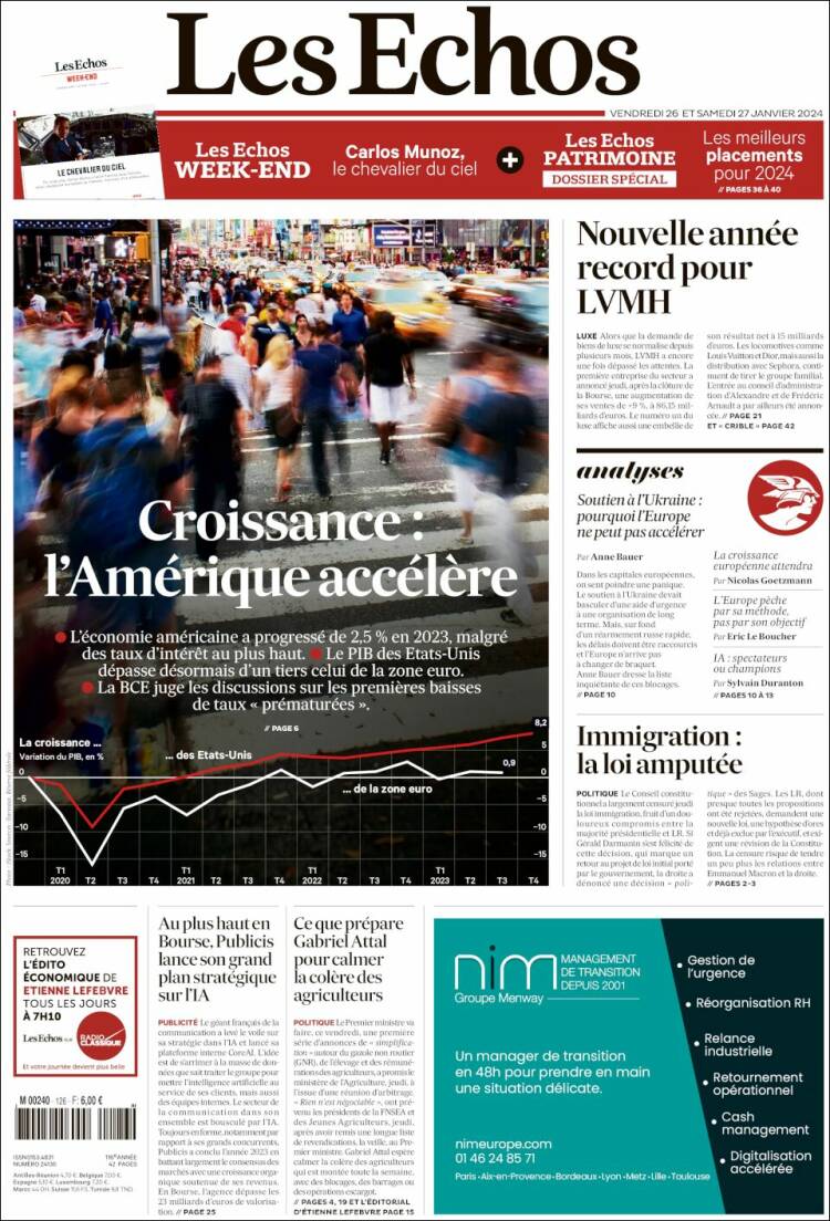 Portada de Les Echos (Francia)
