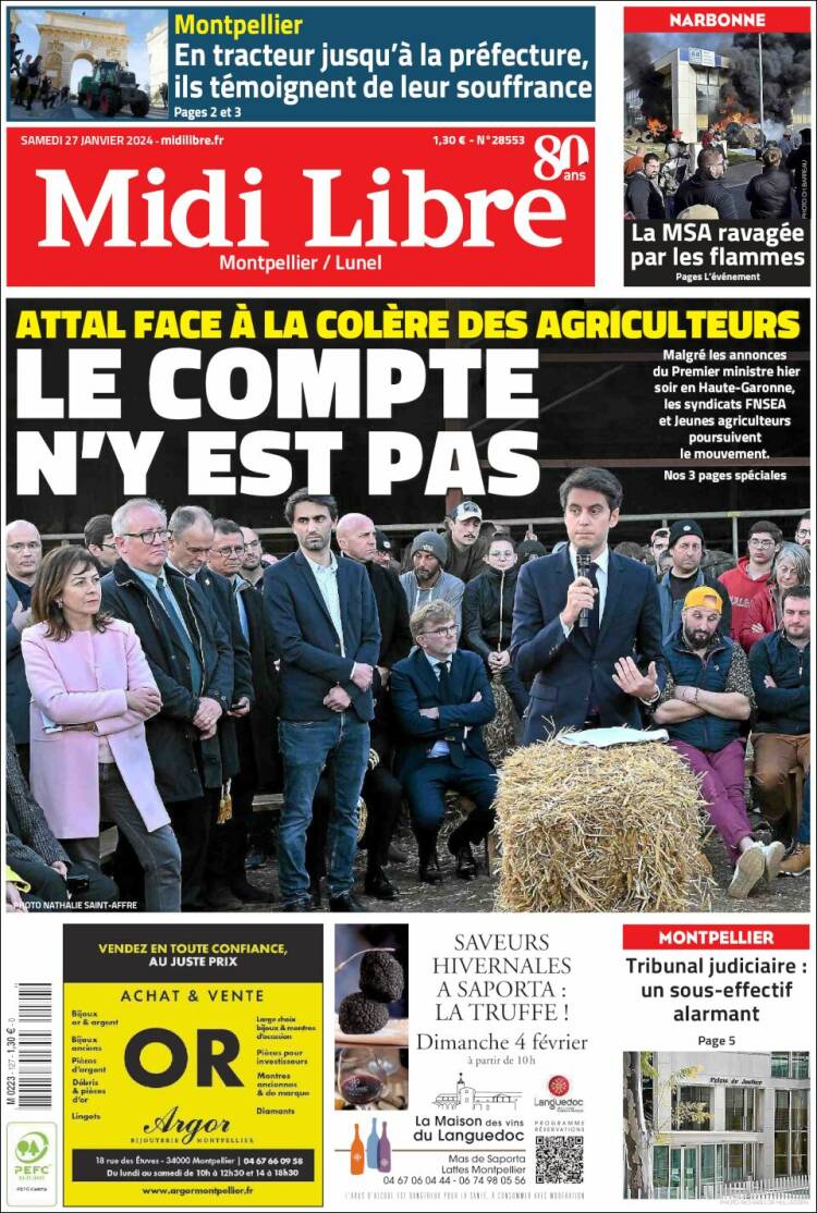 Portada de Midi Libre (Francia)