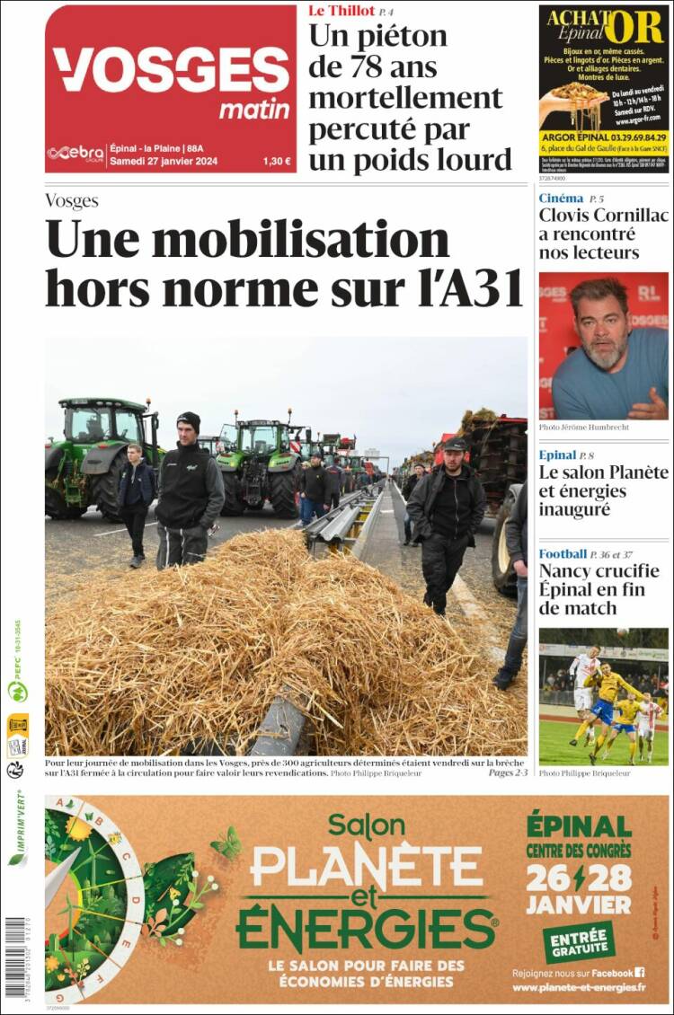 Portada de Vosges Matin (Francia)