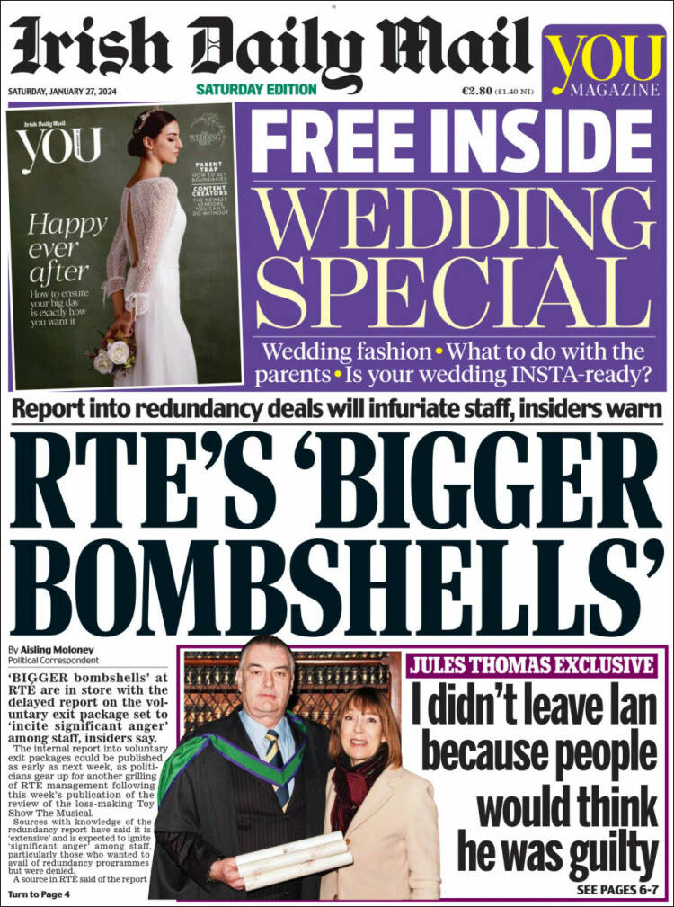 Portada de Irish Daily Mail (Irlanda)