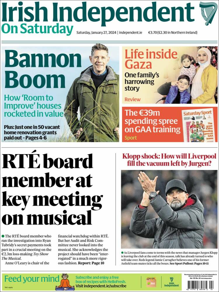 Portada de Irish Independent (Irlanda)