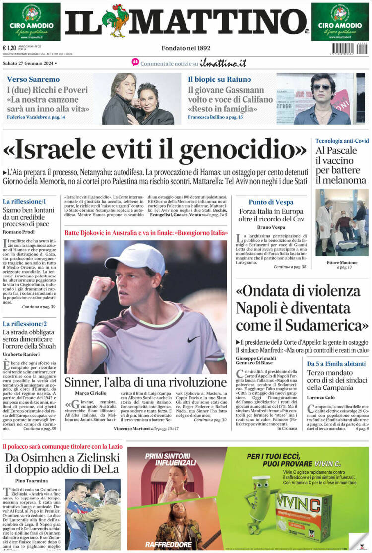 Portada de Il Mattino (Italia)