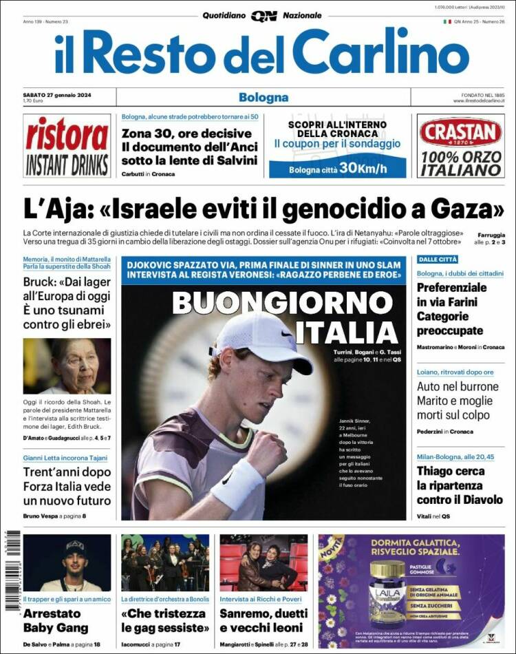 Portada de Il Resto del Carlino (Italia)