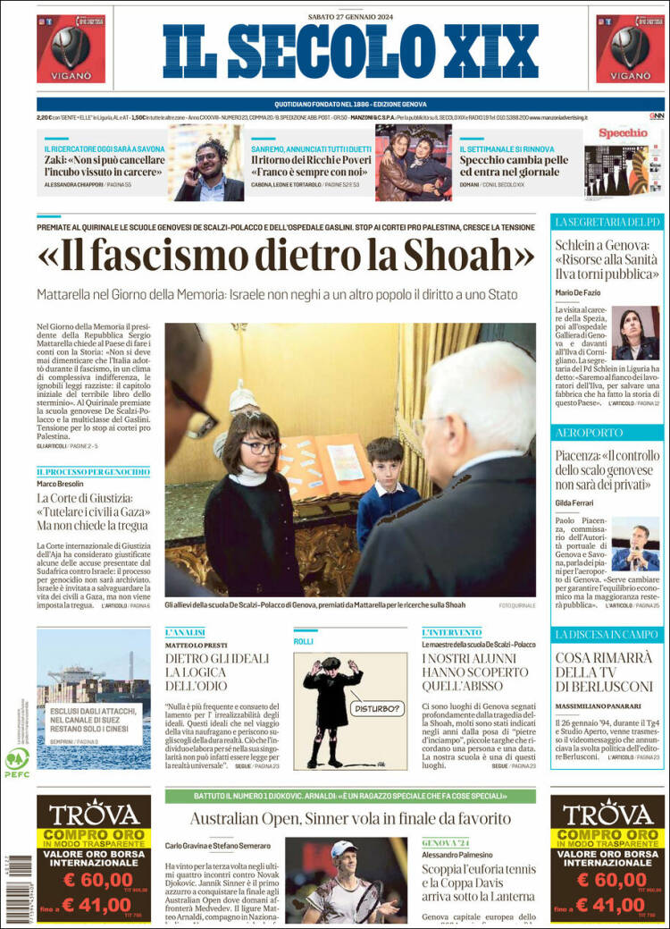 Portada de Il Secolo XIX (Italia)