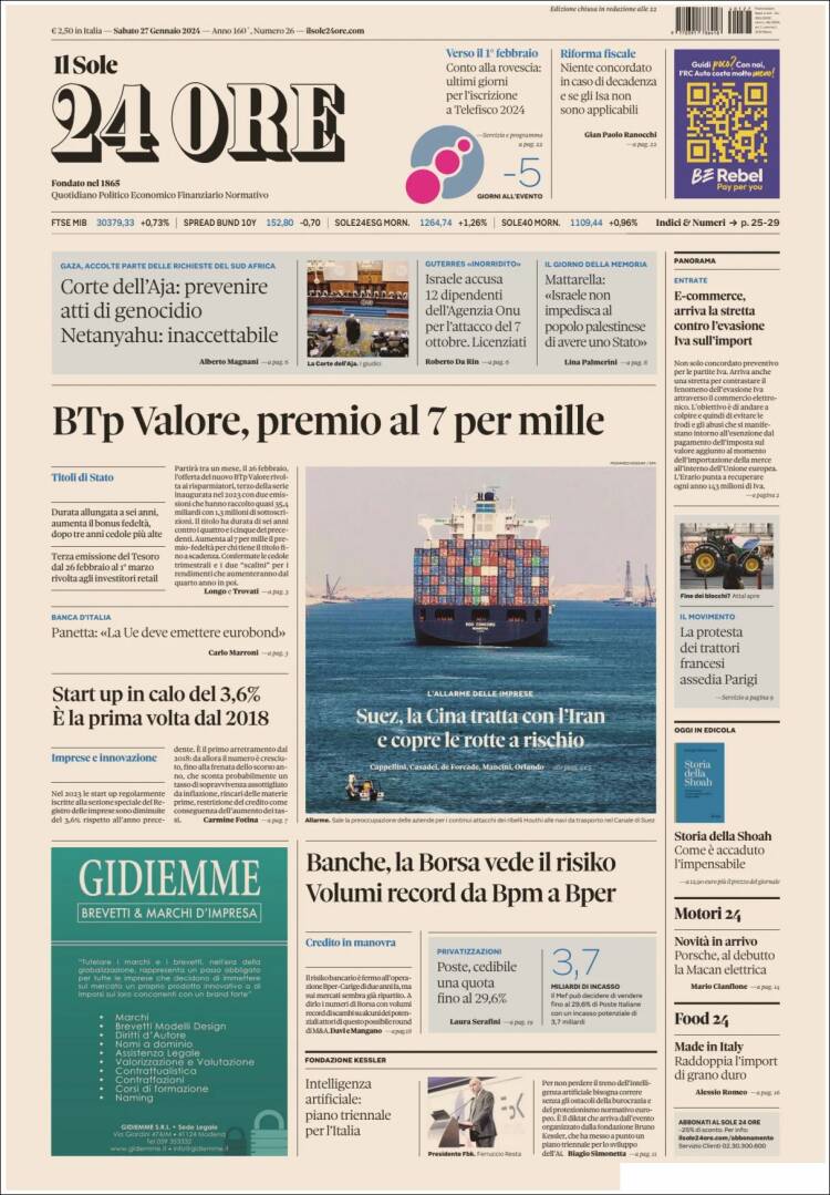 Portada de Il Sole 24 ORE (Italia)