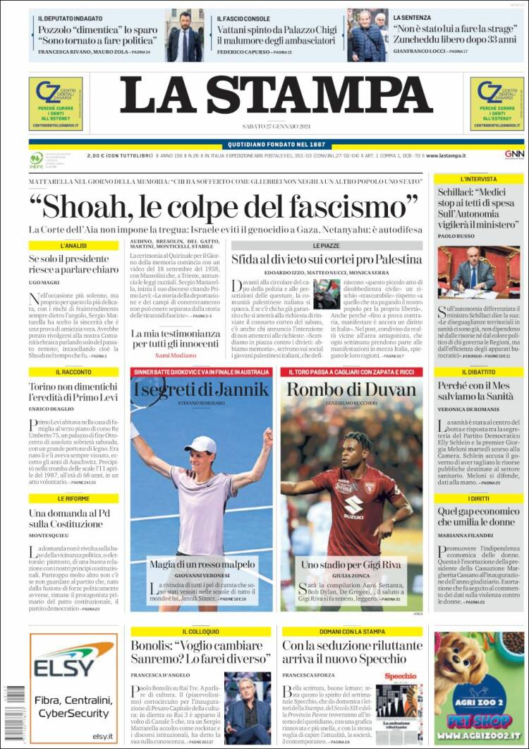 Portada de La Stampa (Italia)