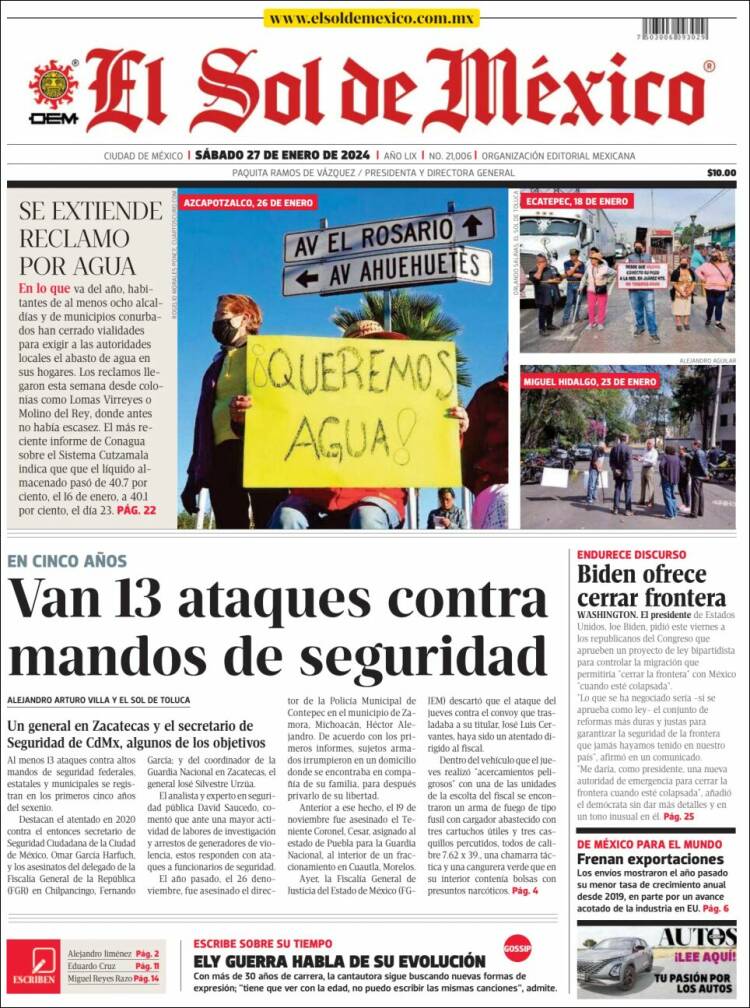 Portada de El Sol de México (M&eacute;xico)