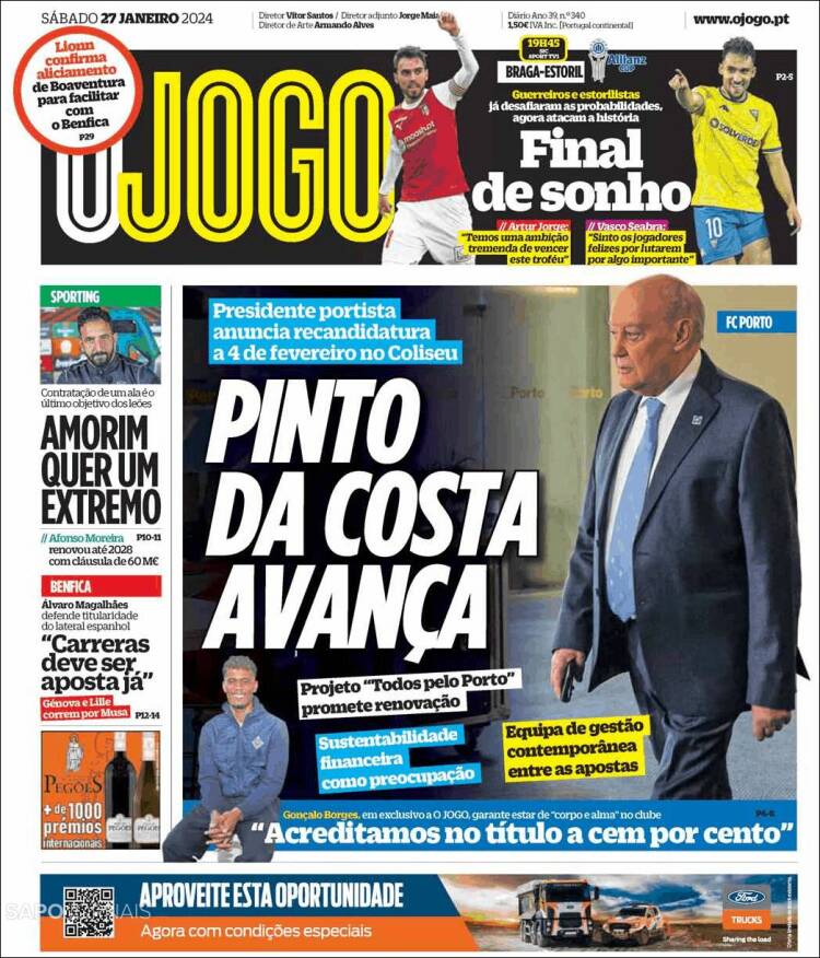 Portada de O Jogo (Portugal)