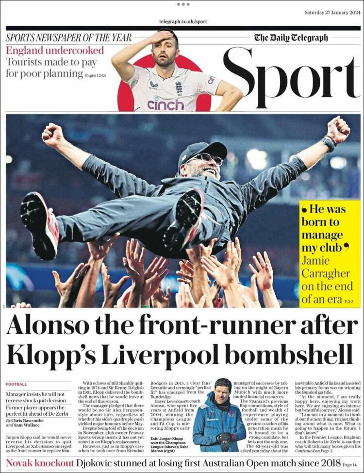 Portada de Telegraph Sport (Reino Unido)