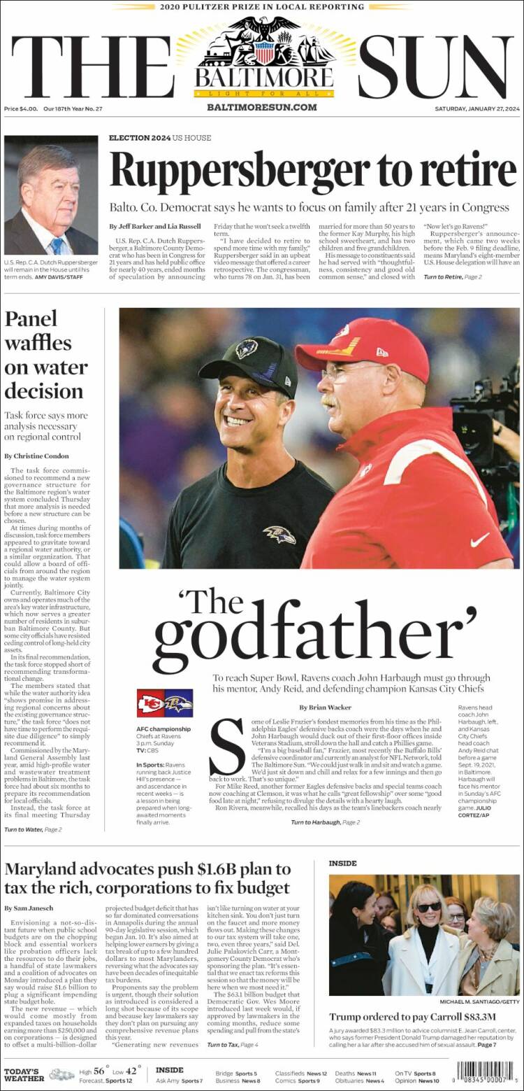 Portada de The Baltimore Sun (USA)