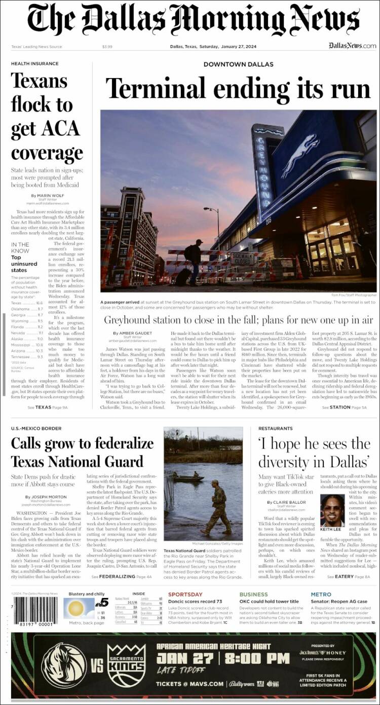 Portada de Dallas Morning News (USA)