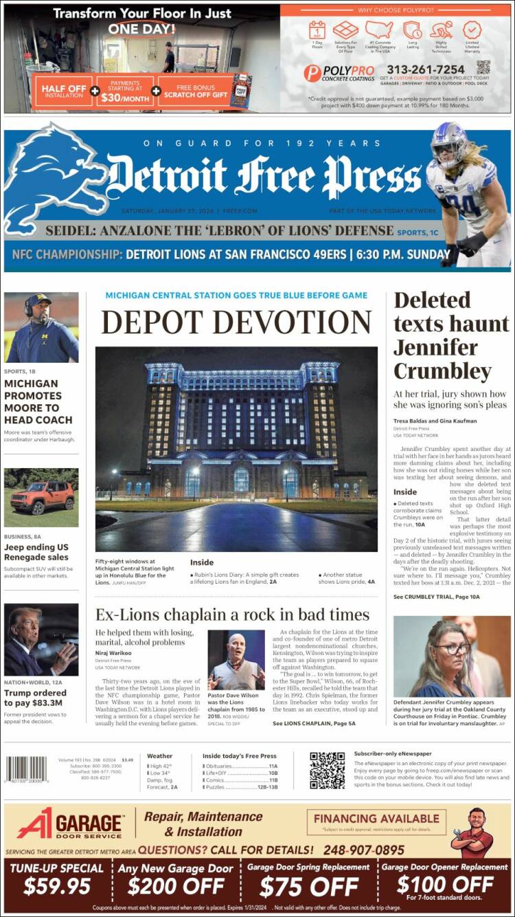 Portada de Detroit Free Press (USA)