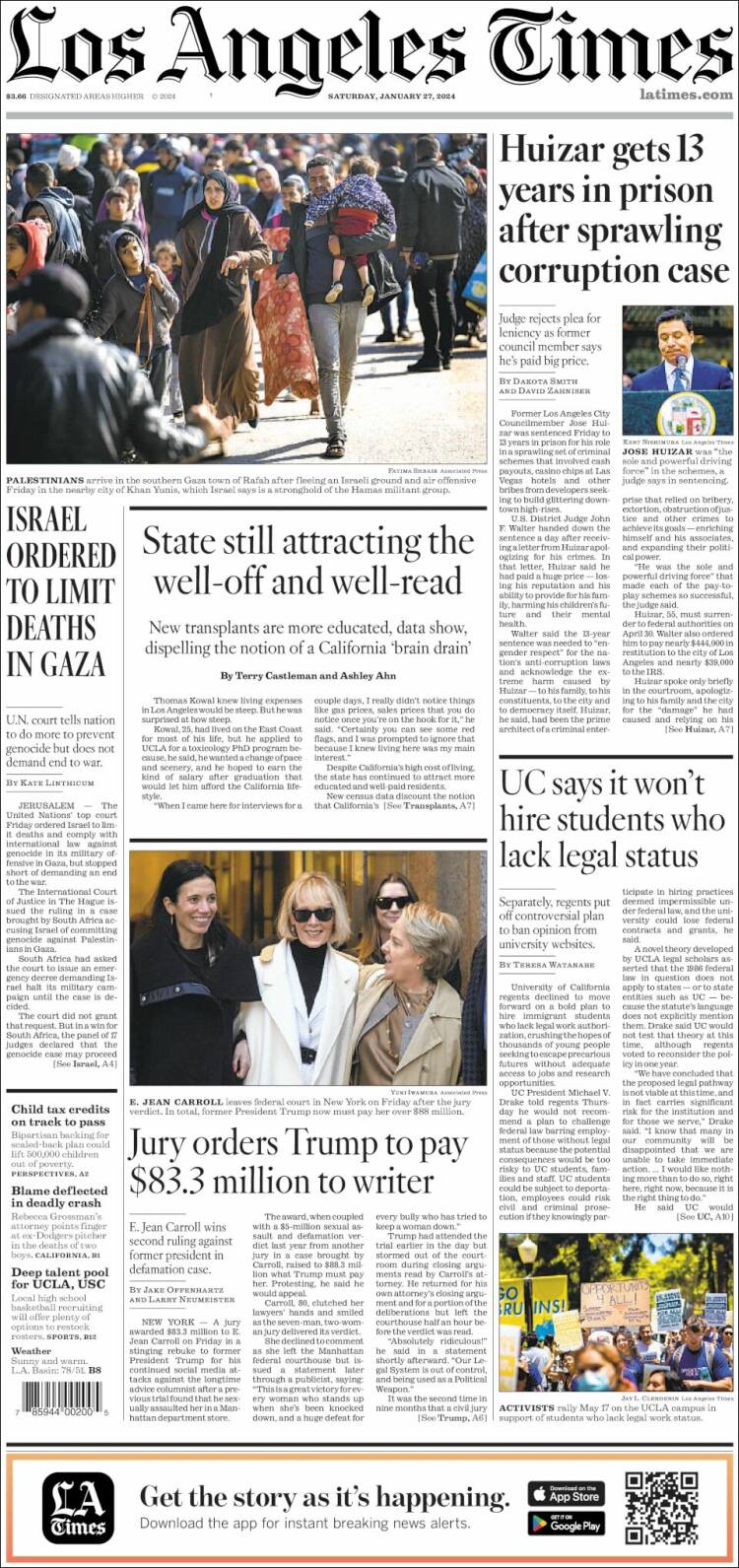 Portada de Los Angeles Times (USA)