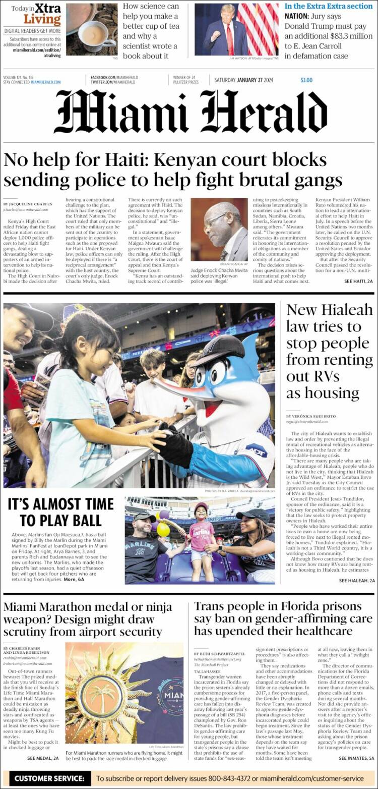 Portada de Miami Herald (USA)