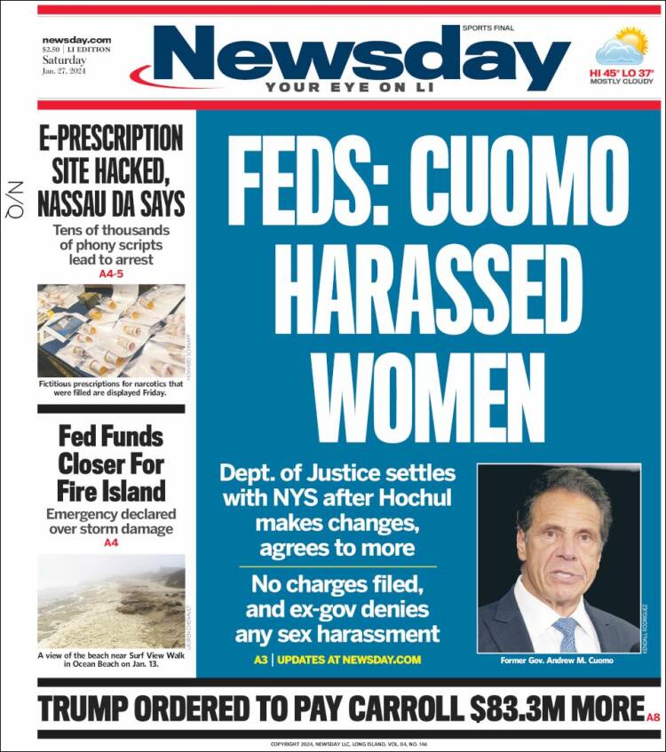 Portada de Newsday (USA)