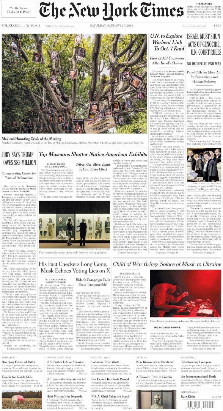 Portada de New York Times (USA)