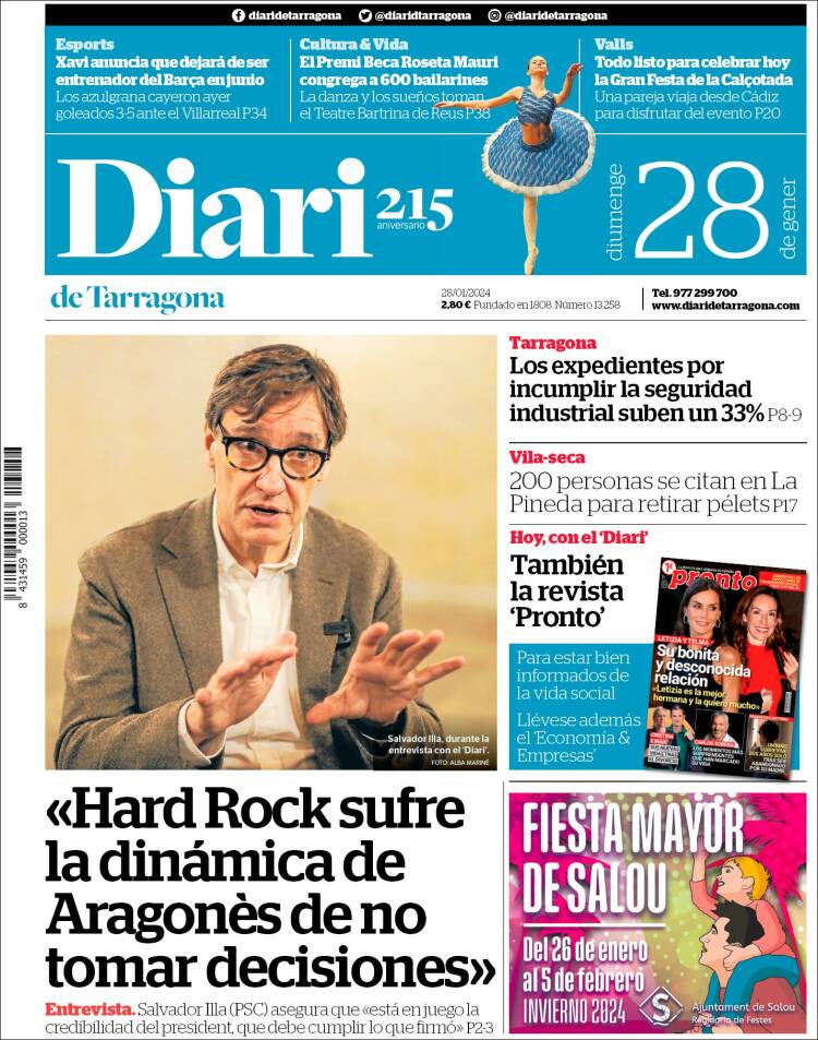 Portada de Diari de Tarragona (España)