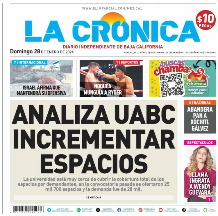 Portada de La Crónica de Baja California (México)