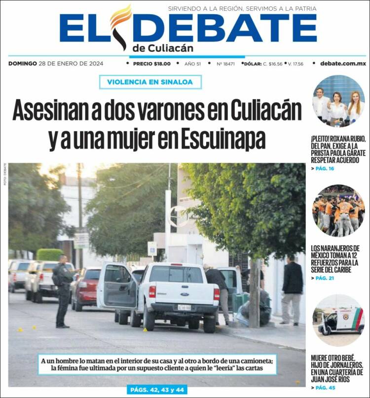 Portada de El Debate de Culiacán (México)