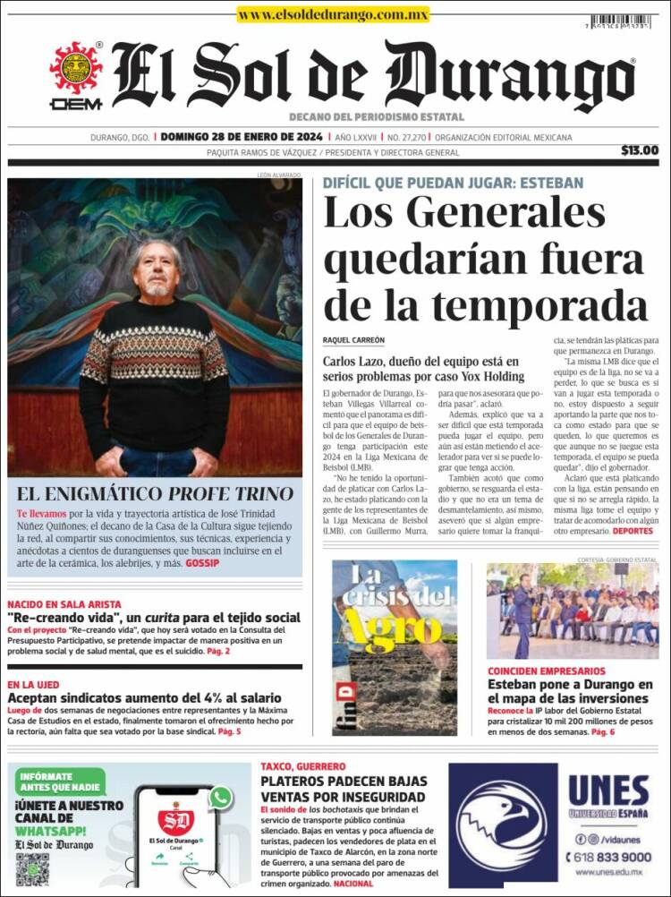 Portada de El Sol de Durango (México)