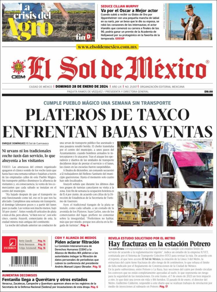 Portada de El Sol de México (México)