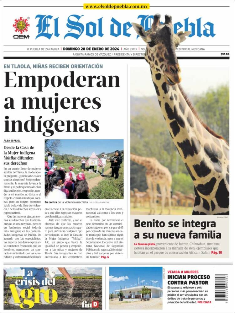 Portada de El Sol de Puebla (México)