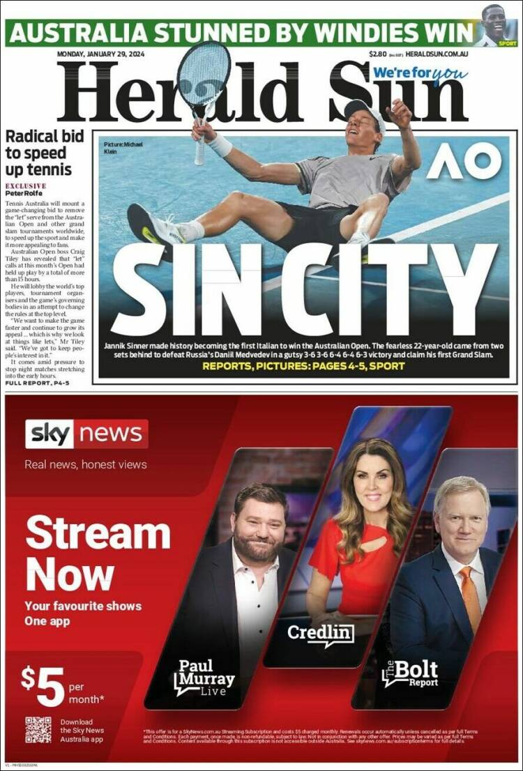 Portada de Herald Sun (Australia)