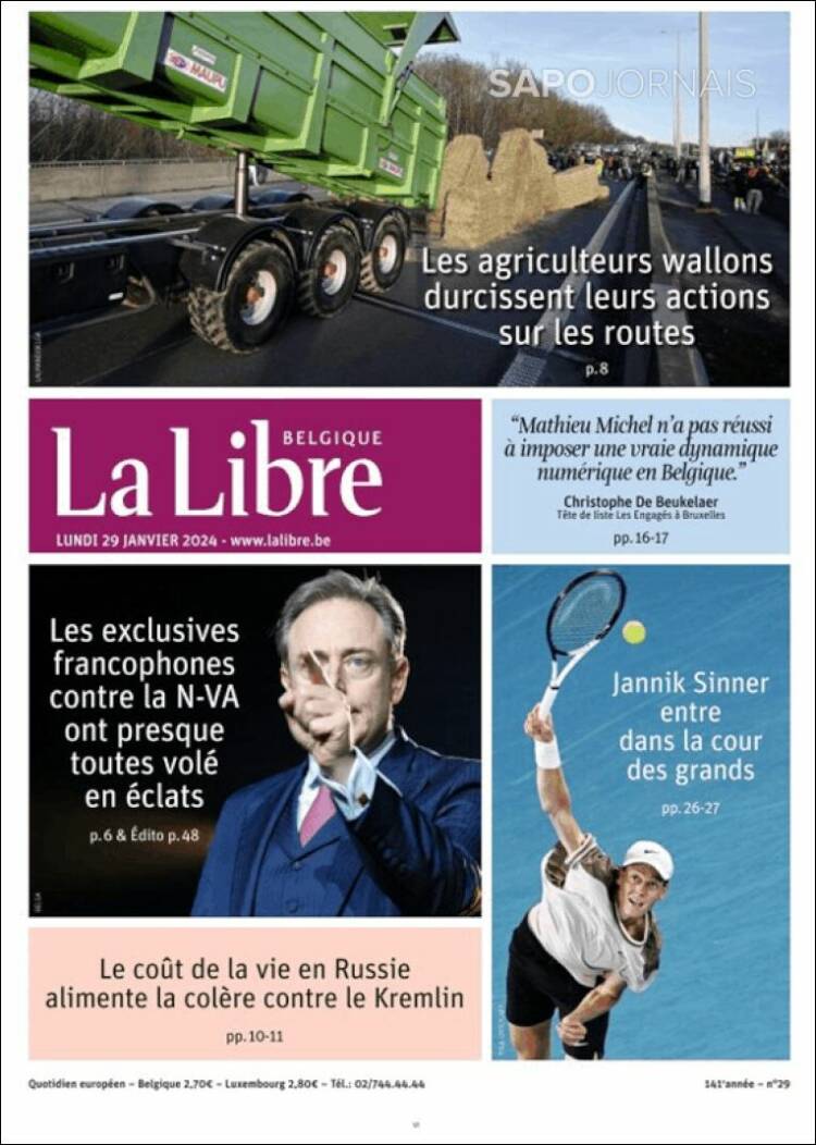 Portada de La Libre.be (B&eacute;lgica)